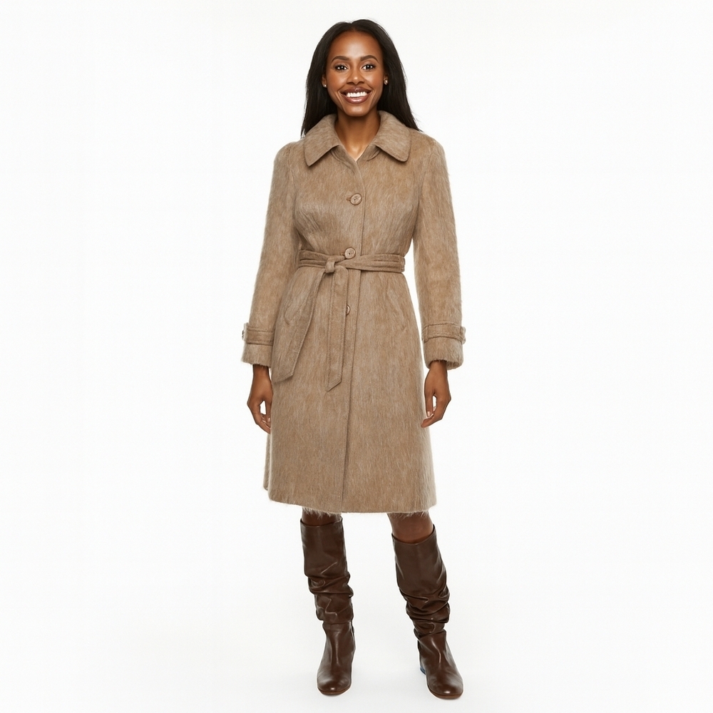 Vintage Andrew Stewart Scotland Mohair Wool Blend Tan Winter Coat
